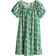 H&M Drawstring-Neck Dress - White/Green Patterned