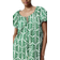 H&M Drawstring-Neck Dress - White/Green Patterned
