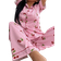 Shein Dream Adore Cherry Striped Printed Lapel Short Sleeve Pajama Set For Women - Pink