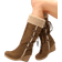 Shein Criss-Cross Round Toe Knee High Boots - Brown