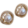 Shein 1pair Simple And Classic Retro Style Hollowed-Out Metal Inlaid Diamond & Pearl Stud Earrings For Women, Suitable For Daily Wear