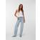 Vero Moda Tessa Rhinestone High Rise Wide Leg Fit Jeans - Light Blue