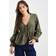 New Look Cord Tie Front Peplum Shirt - Khaki Green