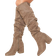 Shein Shuzia Women's Almond Toe High Block Heel Knee High Faux Suede Boots - Khaki