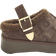 River Island Monogram Faux Fur Lined Buckle Mules - Brown