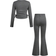 Shein pcs Tween Girls Casual Crew Neck Ruched Long Sleeve Fitted Knit Top Bell Bottom Pants Set