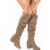Shein Shuzia Women's Almond Toe High Block Heel Knee High Faux Suede Boots - Khaki