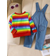 Shein Cute Color Block Striped Crew Neck Top With Denim Overalls - Multicolor