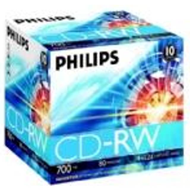 10 x philips cd-rw blank rewritable discs 80 mins 700mb 12x speed jewel case