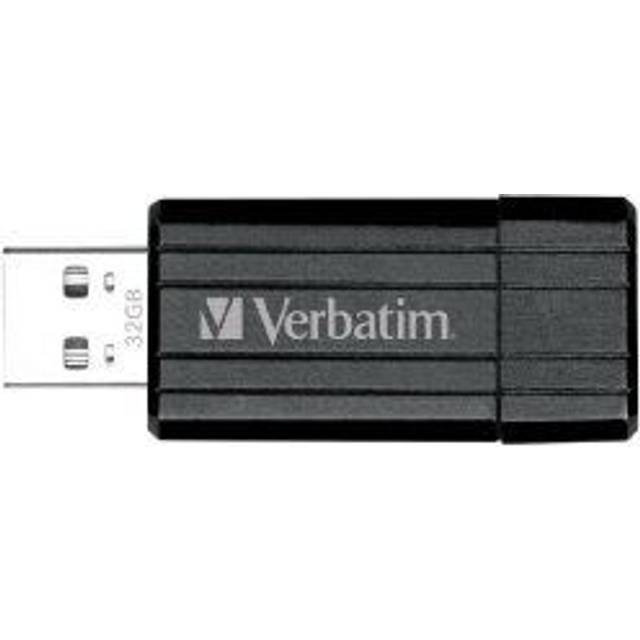 Verbatim PinStripe USB-minne 32 GB, USB 2.0, USB-minnen, för bärbar dator Notebook Ultrabook TV bilradio, USB 2.0-pinne, datasticka med skjutmekanism, svart