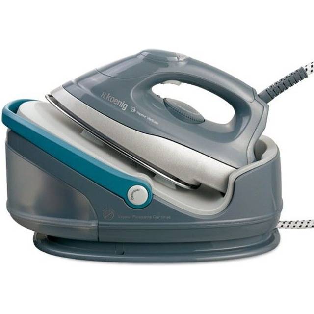 H.Koenig V5i Centro de Planchado 2400W, Plancha con Suela de Cerámica, deposito de Agua extraible, Autonomia Ilimitada, control Manual de Temp., Azul
