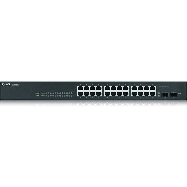 Zyxel Gigabit-switch med 24 portar | Intelligent hantering | Rackmontering och fläktlös | VLAN, IGMP, QoS | Livstidsgaranti [GS1900-24]
