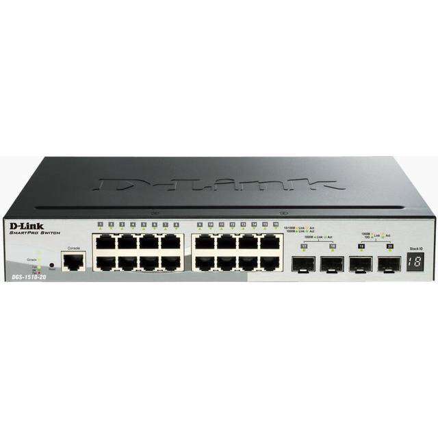 D-Link 20 x 10/100/1G + 2 x 10G SFP+ 2 x SFP SmartPro Stackable Switch - Black