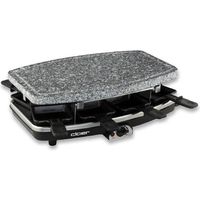Cloer 6430 Raclette-Grill med naturstenplatta, non-stick belagda raclettepannor med värmeisolerade handtag, 1200 W, svart