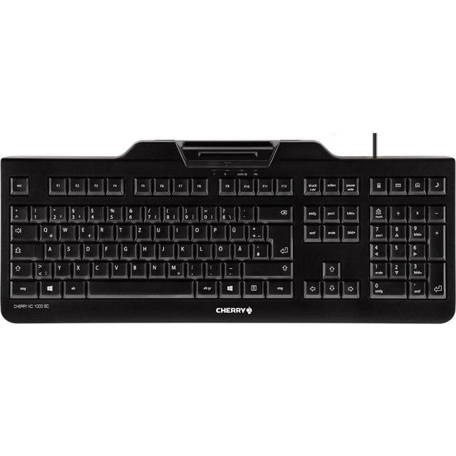 CHERRY KC 1000 SC, pan-nordisk layout, QWERTY-tangentbord, trådbundet säkerhetstangentbord med integrerad smartkortsterminal, Blue Angel, vit-grå