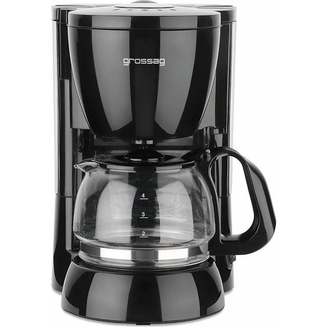 grossag Filterkaffemaskin med glaskanna KA 12,17 | 0,6 liter för 4 koppar kaffe | 600 watt | svart – rostfritt stål