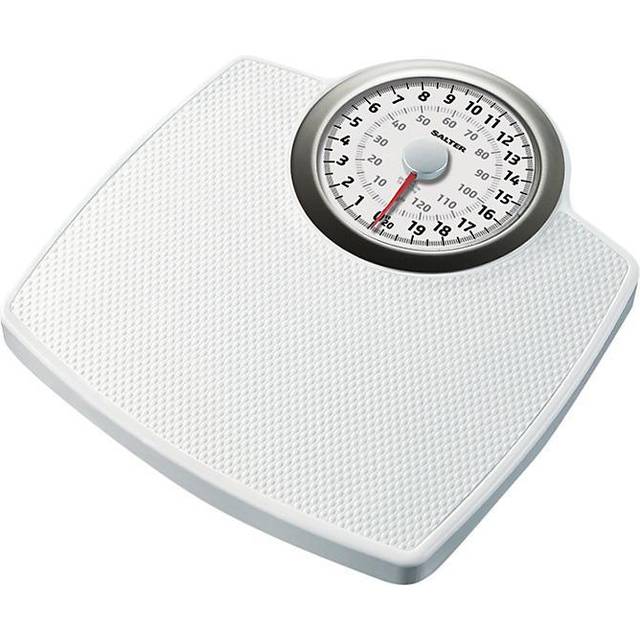 Salter 144 WHSVDR Large Premium Classic Mechanical Bathroom Scales, 130 KG Maximum Capacity, Oversized Dial, Large Platform, Battery Free, White
