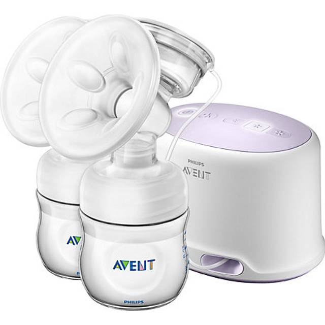 Philips Avent SCF334/02 elektrisk dubbelbröstpump för mer mjölk på ett naturligt sätt, med 2 naturliga flaskor
