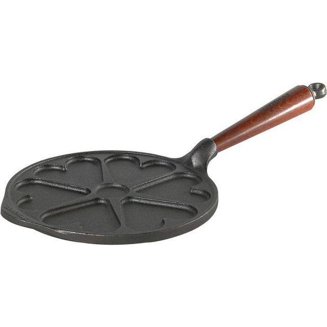 Hjärtplättpanna Gjutjärn 22 cmTrähandtag - Svart (22 cm.)