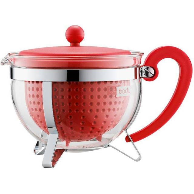 Tea pot, 1.0 l, 34 oz with coloured plastic lid, handle, knob, and transparent filter (1.3 L)
