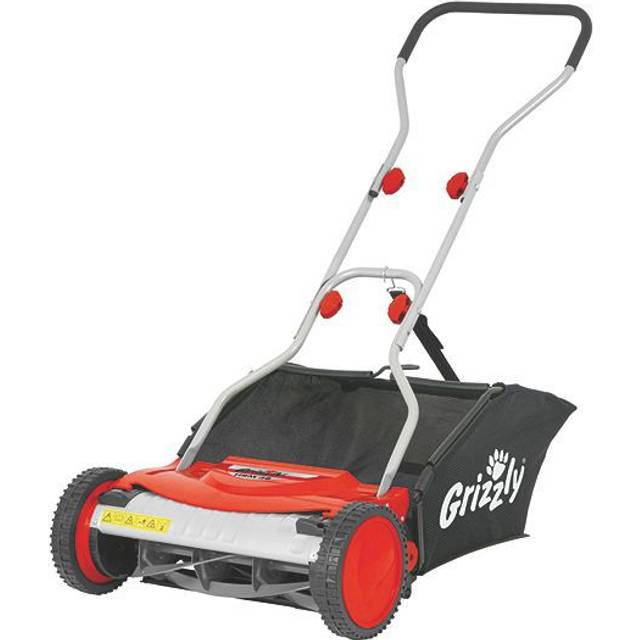 Grizzly Manual Lawn Mower 38cm Cut - Red