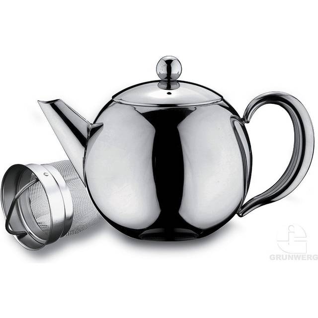Café Ole Rondeo Stainless Steel Tea Pot Easy Pour Teapot with Infuser Basket - Silver (1 Litres)