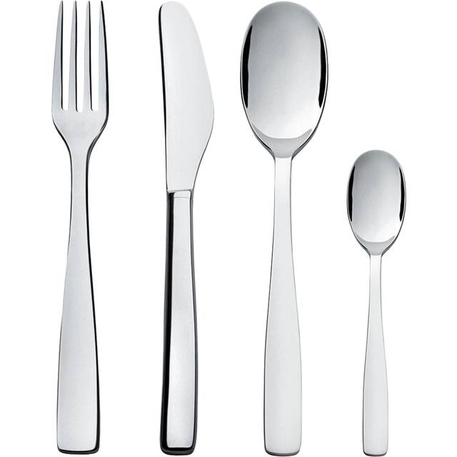 Alessi - Knifeforkspoon Cutlery Set 24 Pieces - edelstahl/glänzend poliert/6 Esslöffel/6 Gabeln/6 Teelöffel/6 Zylinderblock Tafelmesser - stainless steel (25.0cm)