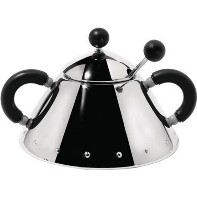 Alessi - 9097 Sugar Bowl - schwarz, edelstahl/glänzend poliert/H 8cm / Ø 10,5cm/20cl/ mit Löffel - stainless steel (8.0 x &#8960;10.5cm)