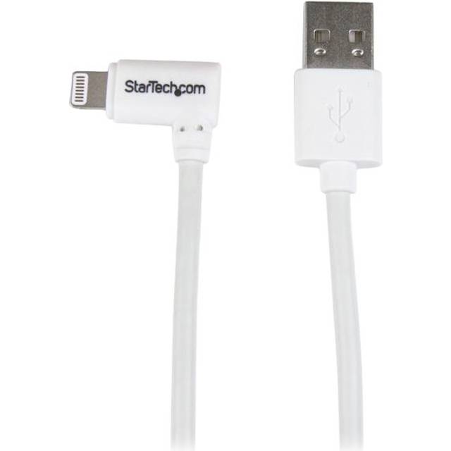 StarTech. com 1 m USB-A till Lightning-kabel – 90° rätvinklig USB typ A till laddningskabel – Synkroniseringskabel – Apple MFi-certifierad iPad/iPhone 12 – Svart (RUSBLTMM1MBR)