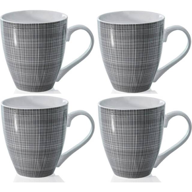 Sketch Set of 4 Mugs Porcelain Extra Large Coffee Soup Hot Cocoa Mugs