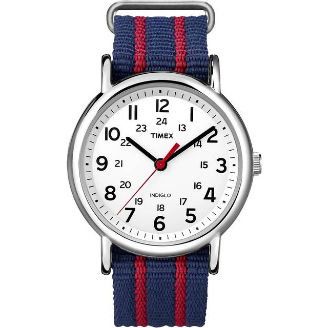 Timex Weekender 38 mm klocka, Blå/röd, armband