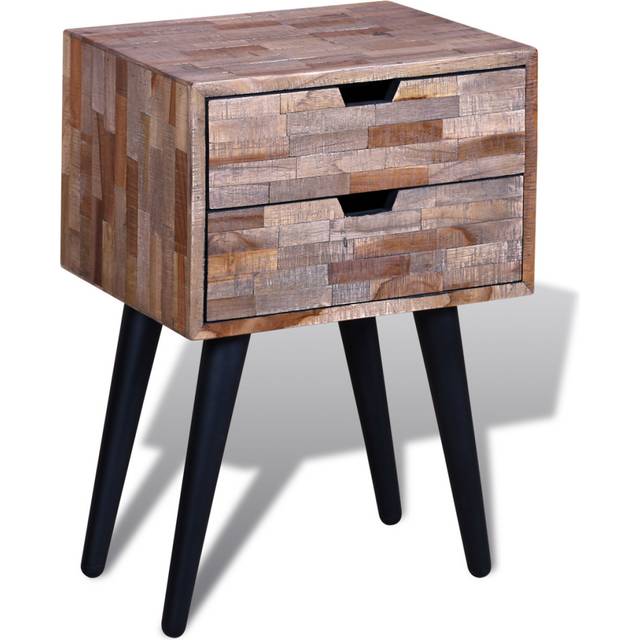 Sängbord med 2 lådor massiv återvunnen teak