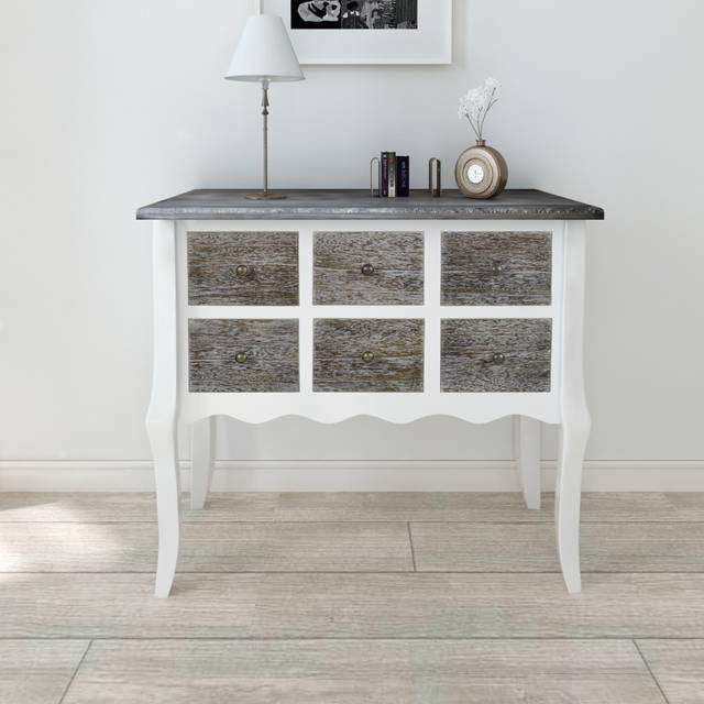 vidaXL Console Cabinet 6 Drawers Brown and White Wood