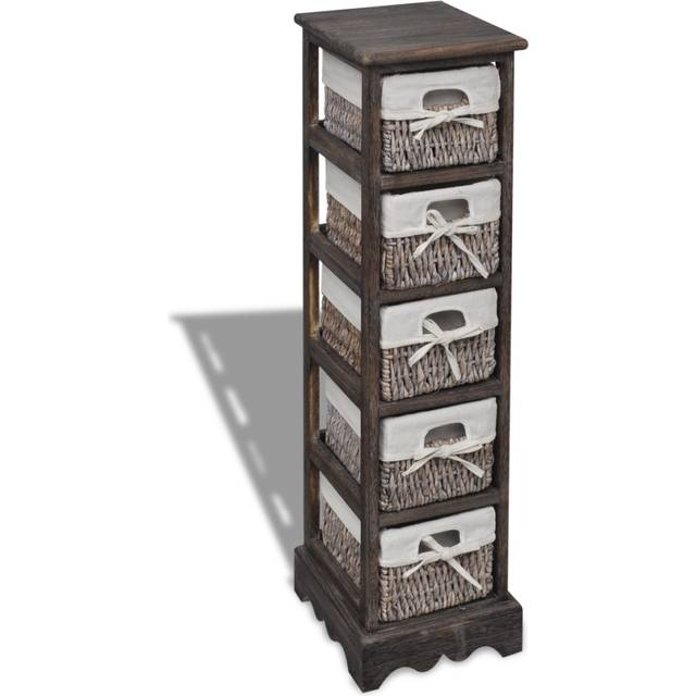 vidaXL Wooden Storage Rack 5 Weaving Baskets Brown