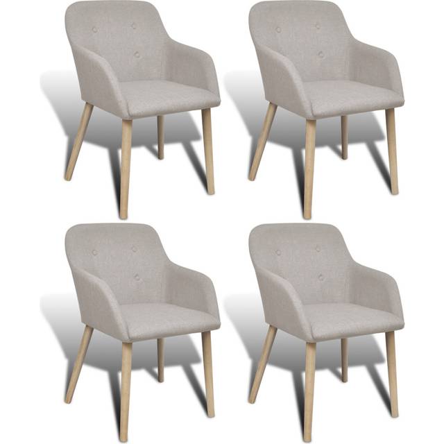 Matstolar 4 st beige tyg och massiv ek