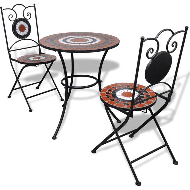 vidaXL 3 Piece Bistro Set Ceramic Tile Terracotta and White - Brown