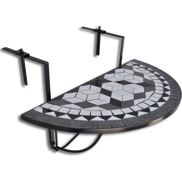 vidaXL Hanging Balcony Table Black and White Mosaic - Multicolour