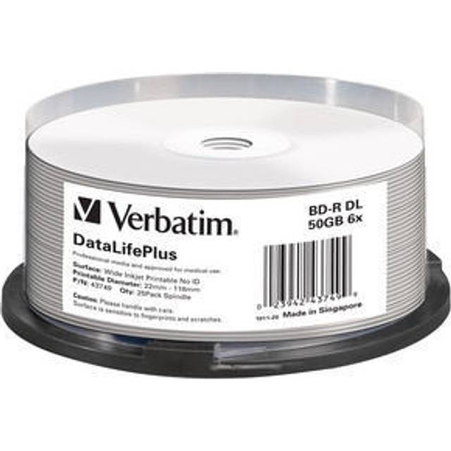 Verbatim 43749 50GB 6x BD-R DL brett utskrivbart – 25-pack spindel