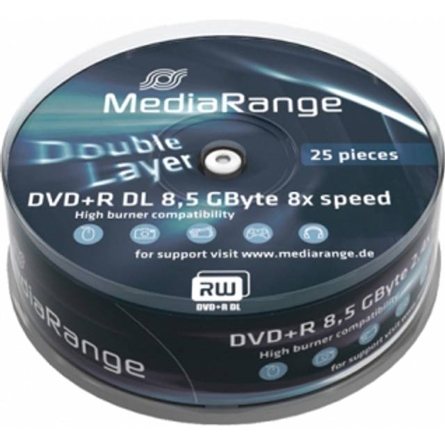 MediaRange DVDR Double Layer 8,5 Gb|240 min 8x skrivhastighet, 25 cakebox