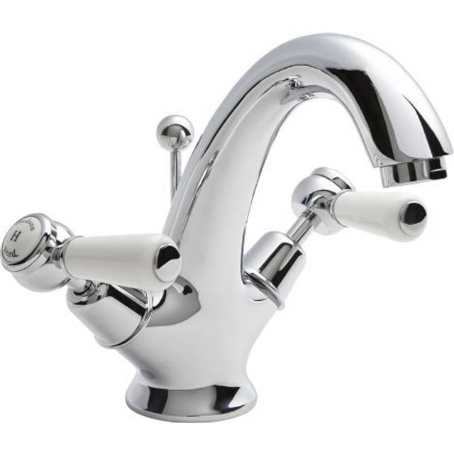 Topaz Lever Mono Basin Mixer Tap Dual Handle with Pop Up Waste - Chrome - Hudson Reed