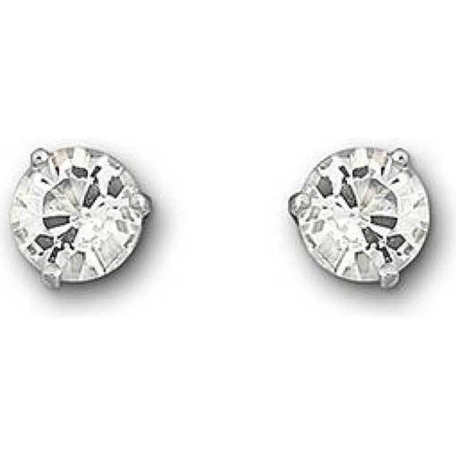 Solitaire stud earrings, Round cut, White, Rhodium plated - OS