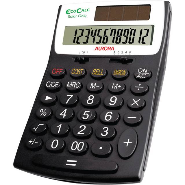 Aurora Black/White 12-Digit Desk Calculator