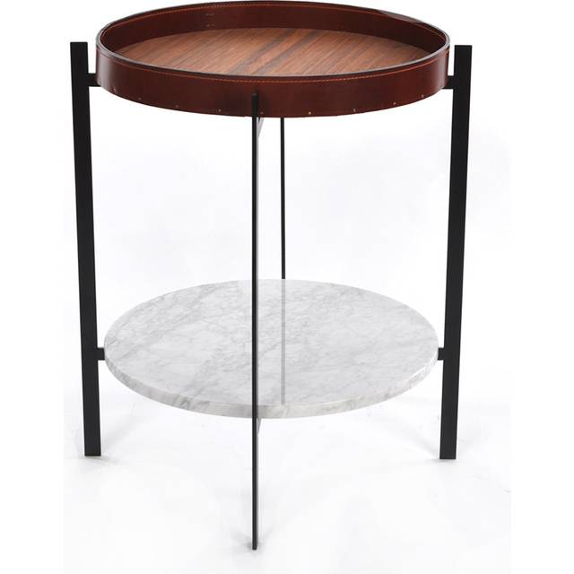 OX Denmarq Deck brickbord teak, svart stativ, vit marmorhylla - Brun