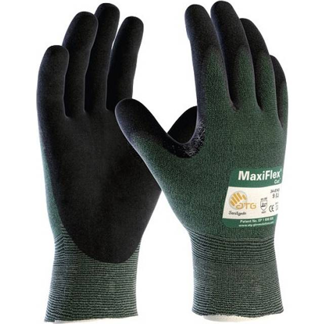 Atg Cut Resistant Gloves, NBR Coated, Black/Green, Size 8 - Black | Green
