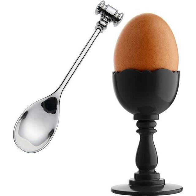 Alessi - Dressed Egg Cup with Spoon - weiß, edelstahl/glänzend poliert/H 8,2cm / Ø 5cm - stainless steel (8.2 x 5.0 x 5.0 x &#8960;5.0cm)