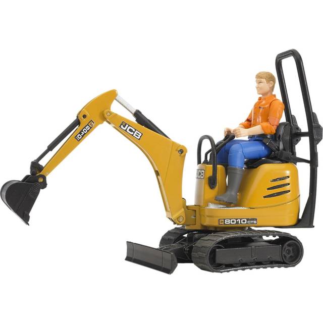 bruder 62002 – JCB mikrogrävmaskin 8010 Cts med byggarbetare – 1:16 byggarbetsplats byggfordon skedgrävmaskin minigrävmaskin arbetare bworld byggmaskin leksaksfigur