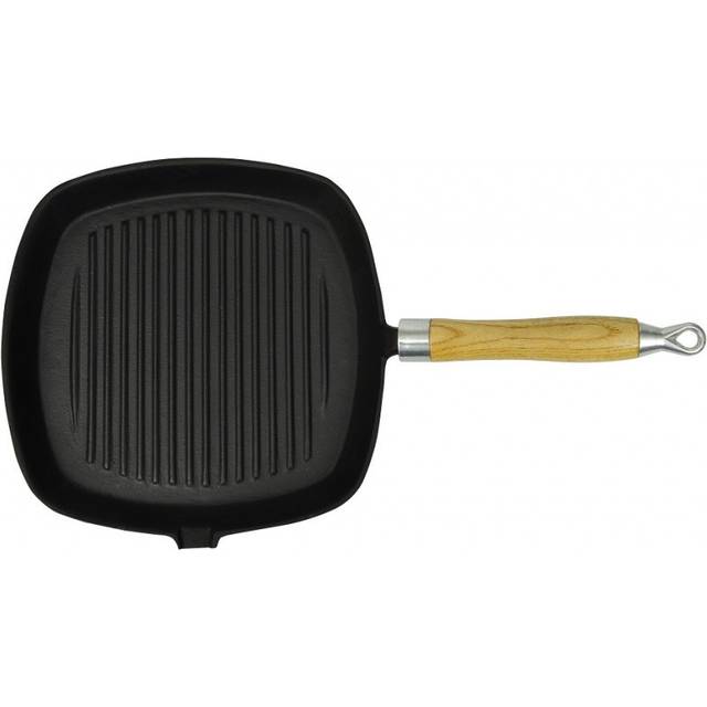 vidaXL Grill Pan with Wooden Handle Cast Iron 20x20 cm - Black