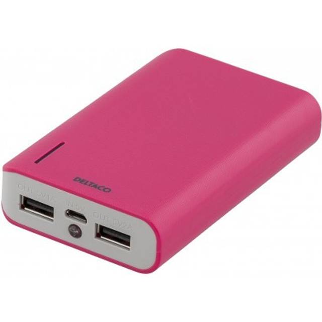 DELTACO Power bank, 6000mAh, 2xUSB Typ a ho 5V 2A, ficklampa, rosa