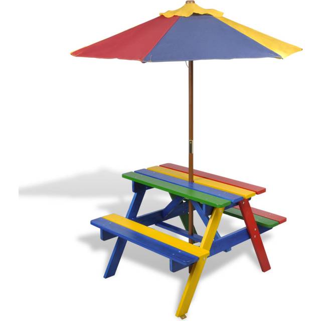 Picknickbord med bänkar och parasoll för barn flerfärgad trä