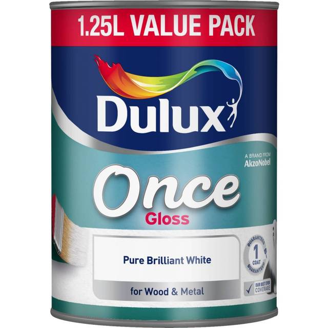 Dulux Once Gloss Pure Brilliant White Paint For Wood & Metal - 1.25L